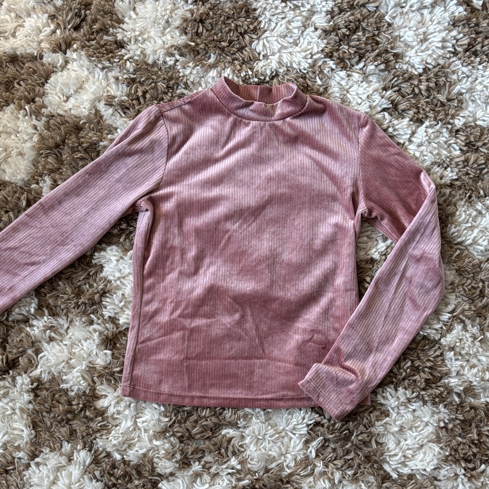 Ribbed Velour Mock Neck Top
